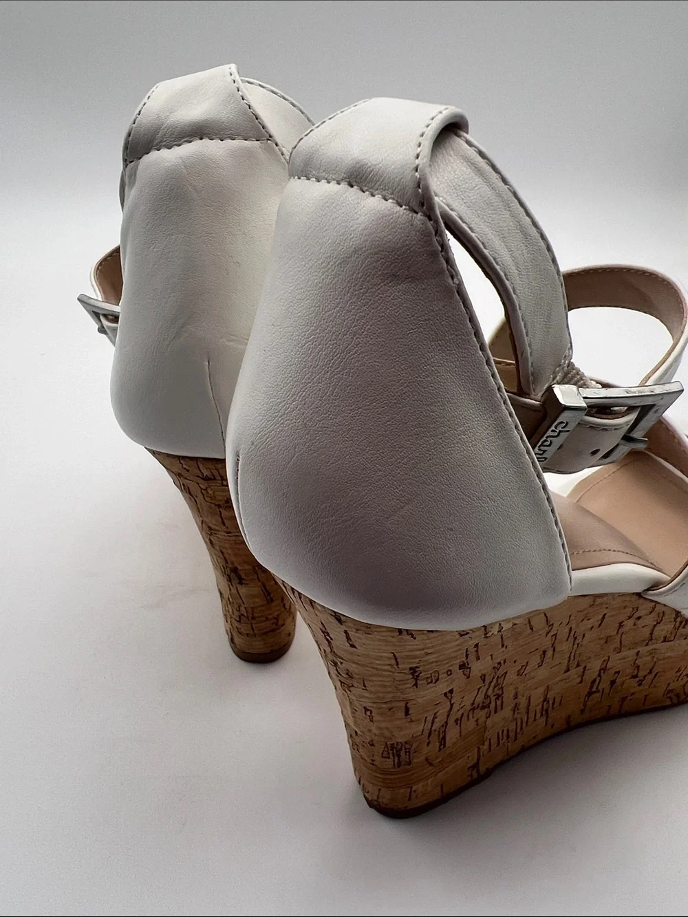Charles by Charles David White Cork Wedge Sandals Women’s 9.5 M Ankle Strap